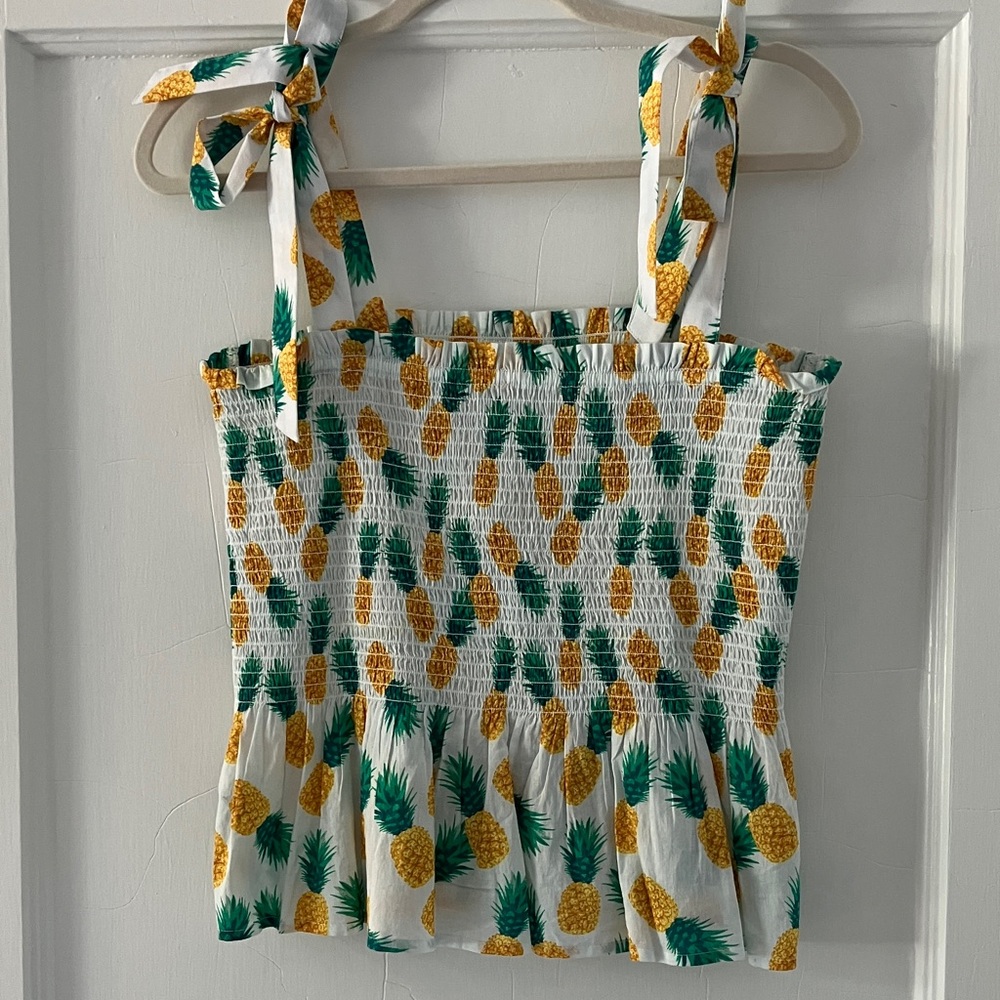 J. Crew Pineapple Print Smocked Tank Top - White and Yellow